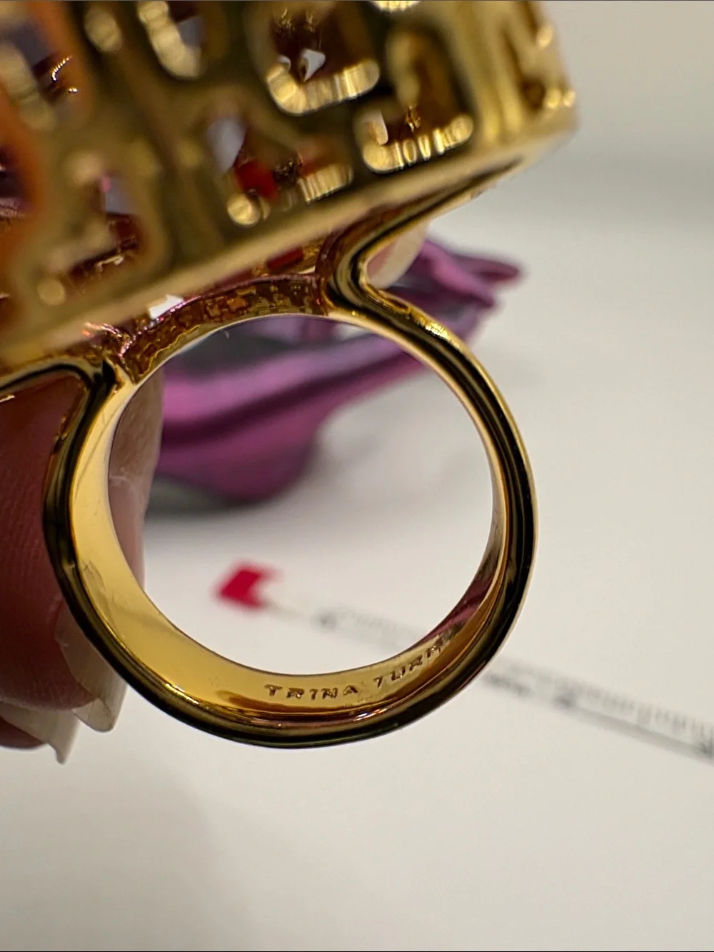Trina Turk Statement Gold-Tone Ring with Large Amethyst Glass Stone